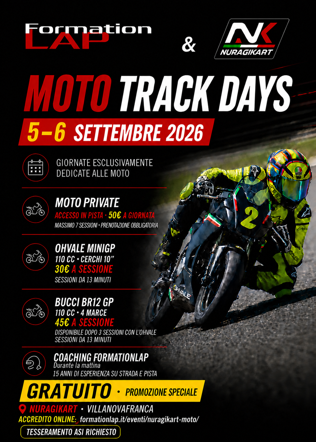 Locandina Nuragikart Moto Track Days 5 e 6 settembre 2026